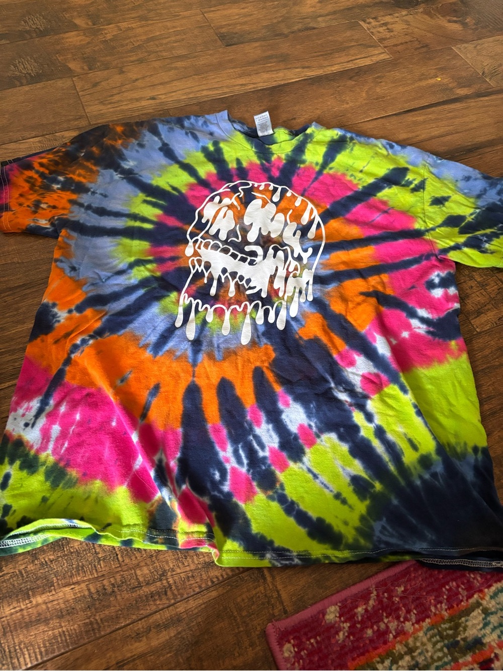 Tie-Dye womens Graphic Tee with Dripping Skull - Bright Multicolor